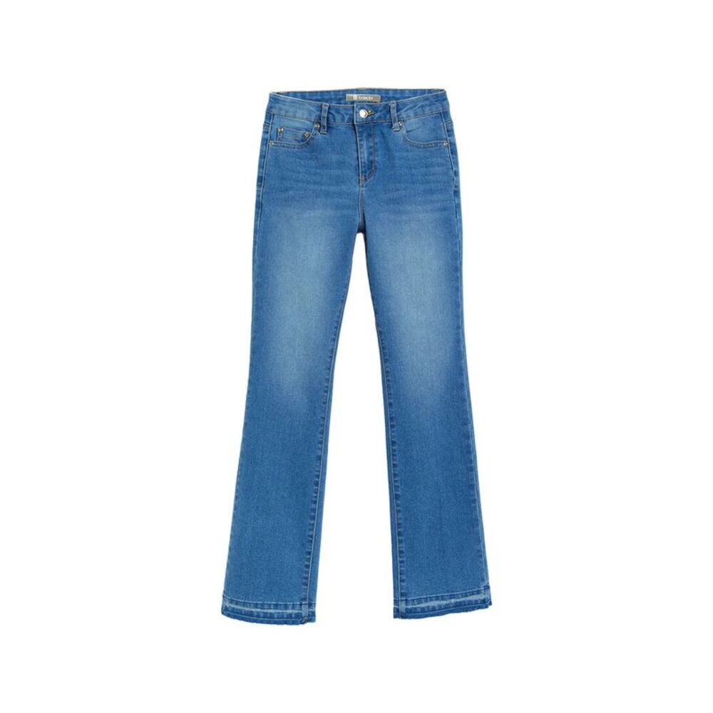 Tractr Girls Jeans Five Pocket Basic Bootcut Pant With Fray Hem, Blue